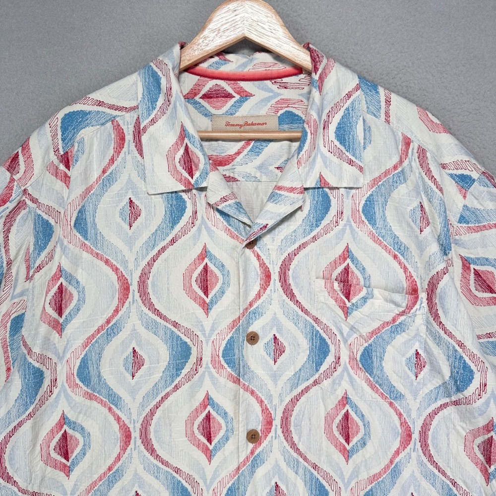 Tommy Bahama Shirt Mens XL Button‎ Up Loop Collar Silk Cosmic MCM Tiki Pocket